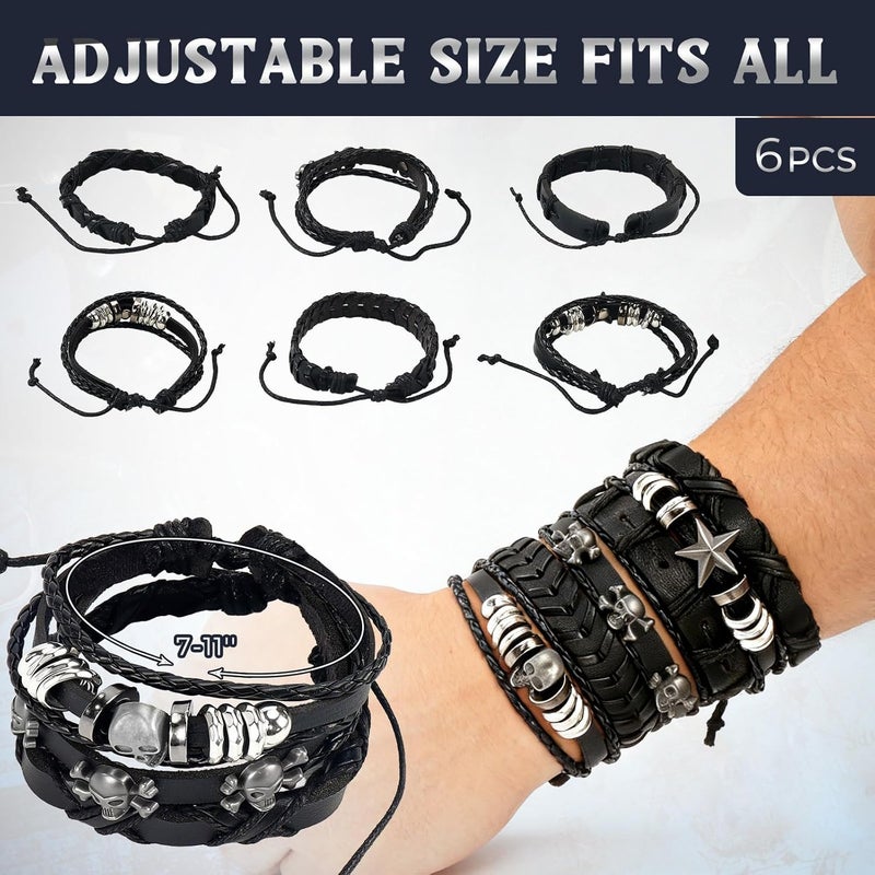 JOLYEAK Punk Leather Rivets Bracelets Punk Rock Leather Studded Bracelets 80s Wristband Emo Gothic Spike Cuff Bracelet Set for Men Women Rocker Outfits Skull Bracelet - Image 2
